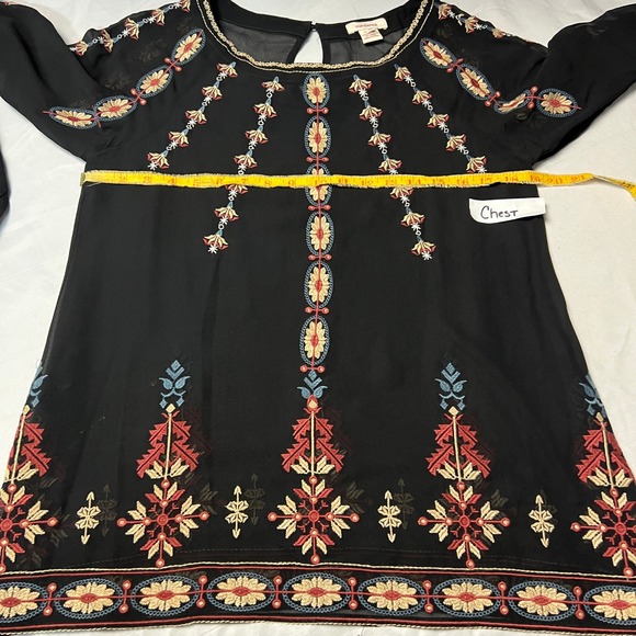Sundance‎ Silk Embroidered Blouse XS Long Sleeve Black Sheer Boho Top Festival - Picture 7 of 15